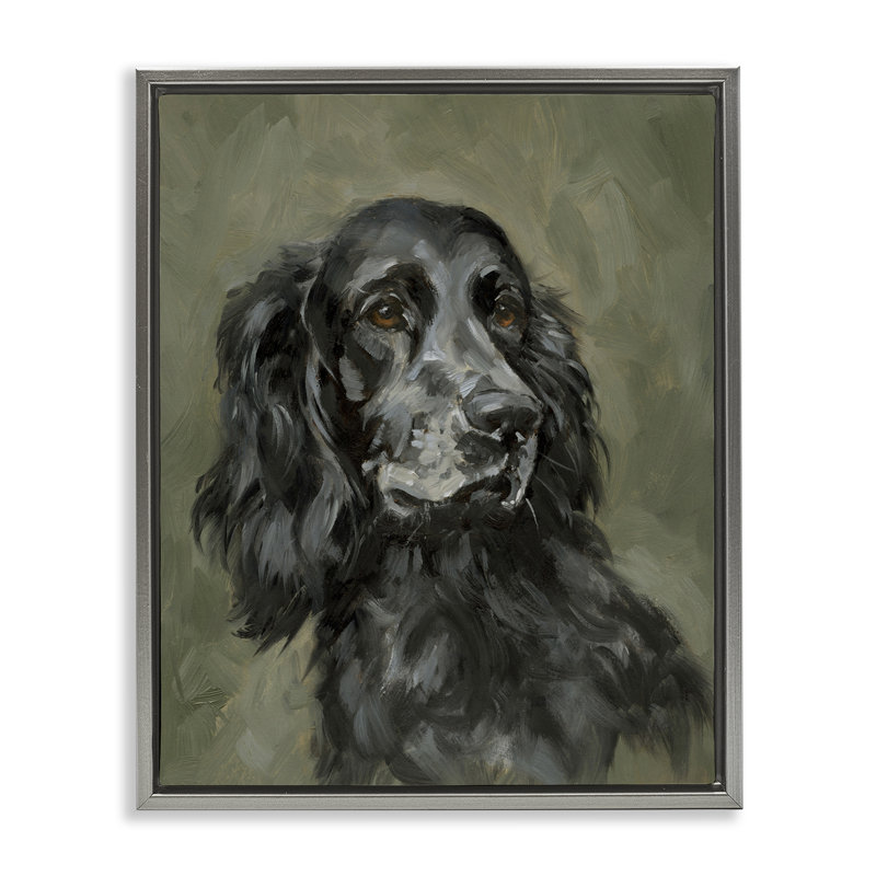 «Black Cocker Spaniel» par Victoria Barnes, Cadre flottant gris lustré, H 21 po x l 17 po
