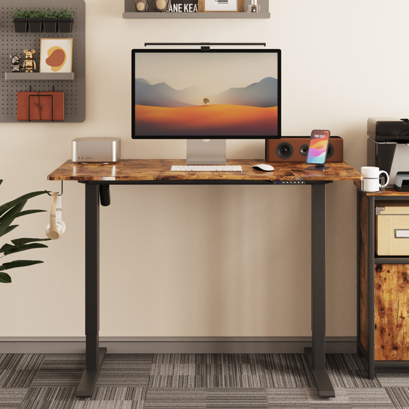 Adbeel Adjustable Metal Base Standing Desk, Brown/Black