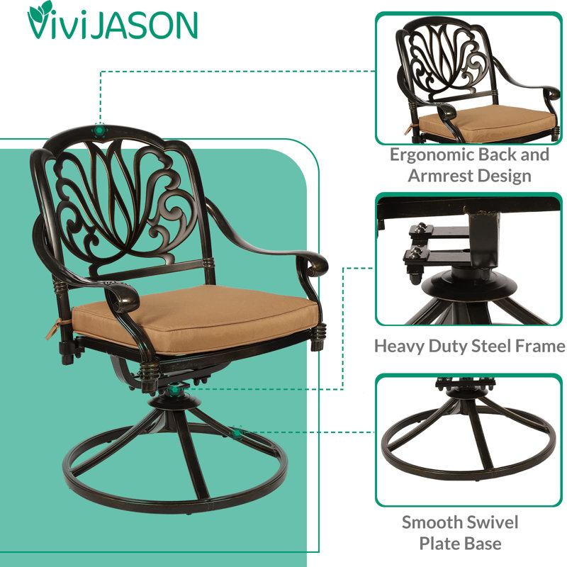 Antique Bronze 7-Piece Cast Aluminum Outdoor Dining Set with Cushions