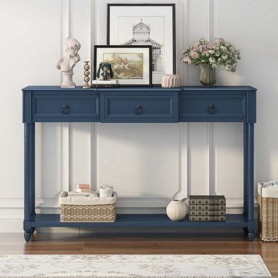 Console de rangement en bois Rakhi avec tiroirs saillants et longue tablette