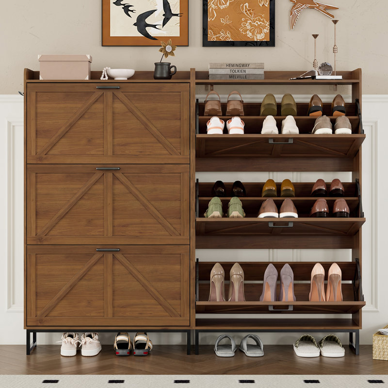 Range-chaussures à 3 niveaux avec mécanisme anti-basculement - solution de rangement essentielle pour le vestibule, Noyer