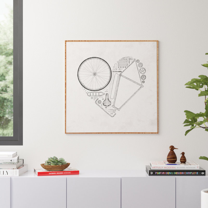 Impression d’art graphique sur bois « Love Bike » par Florent Bodart, H 30 po x l 30 po x P 1 po