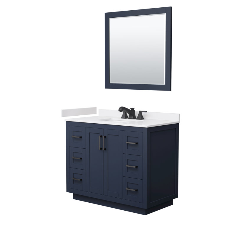 Meuble-lavabo simple autoportant 42 po avec plateau en marbre Miranda, Bleu, Noir mat