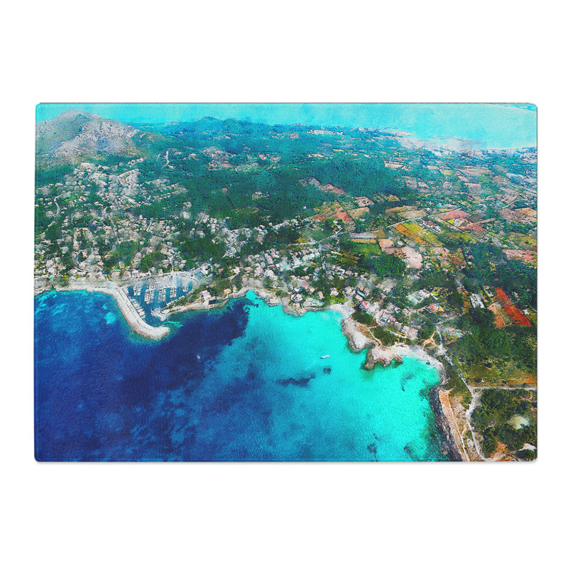 Over Mallorca in Spain Painting Chopping Board, 0.4cm H x 20cm W x 28.5cm L