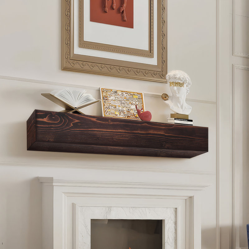 Ebern Designs Fireplace Mantel Wood Shelf Floating Rustic Fireplace Mantel 48", Brown