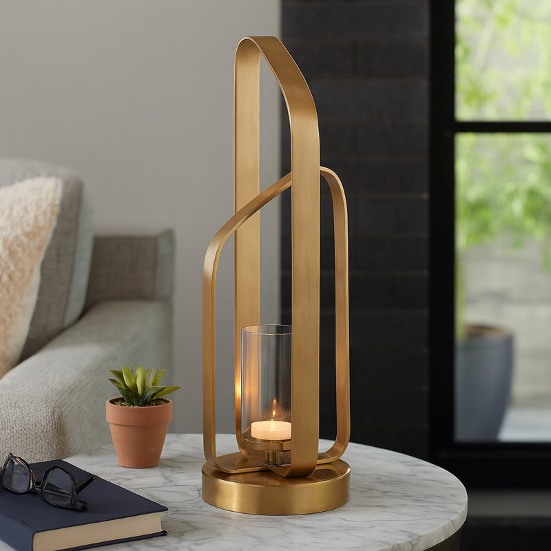 Decorative Sculptural Metal Candle Holder for Tabletop Accent - Modern Pillar Candlestick Holder for Entryway or Console Decor