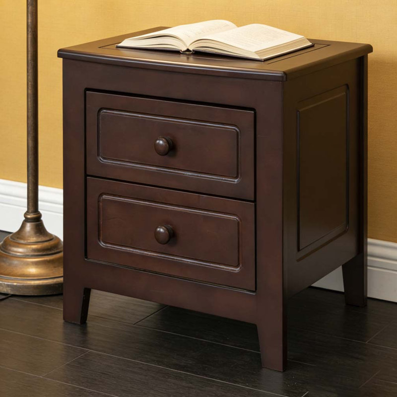 Table de chevet 2 tiroirs pour chambre à coucher, Noyer foncé