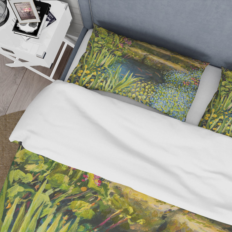 Ensemble de housse de couette en microfibre vert / bleu clair / noir, Housse de couette pour grand lit et 2 taies décor