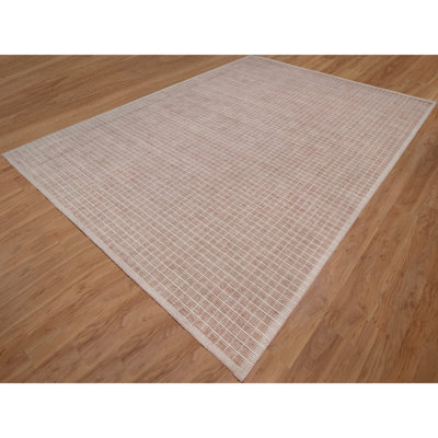 Tapis oriental rose clair en laine pure 10 pi 1 po x 14 pi, de conception moderne, doux au toucher, tissé et tissé