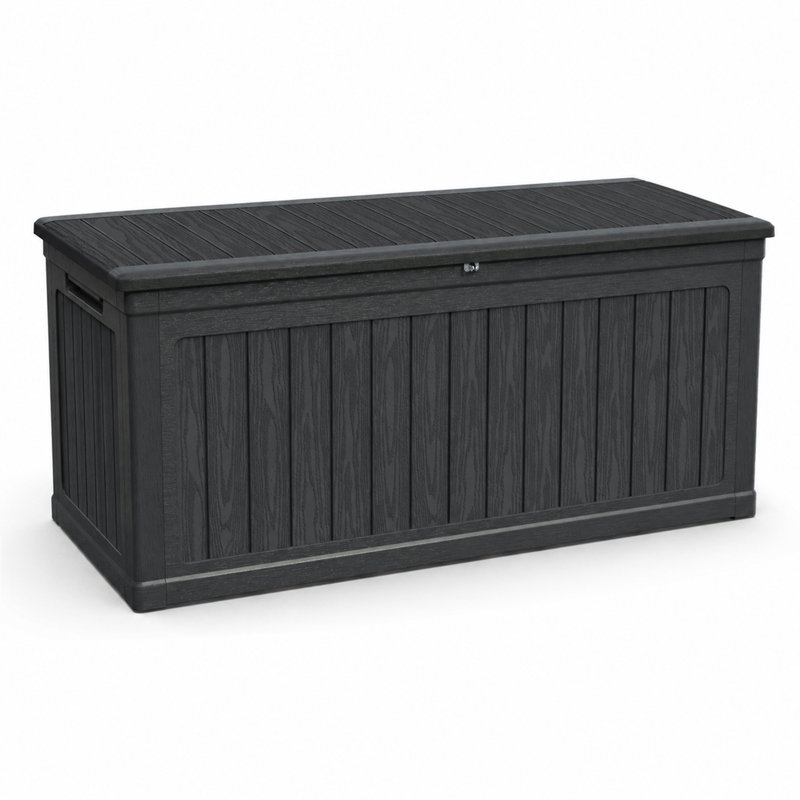 Boîte de terrasse en résine de 260 gallons noire verrouillable et imperméable pour les coussins de patio