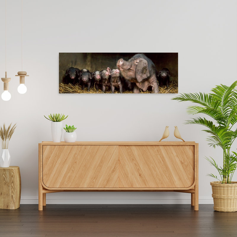 Mother Pig And Piglets by Gert Van Den - Wrapped Canvas Panoramic Print, 30.48 cm H x 91.44 cm W