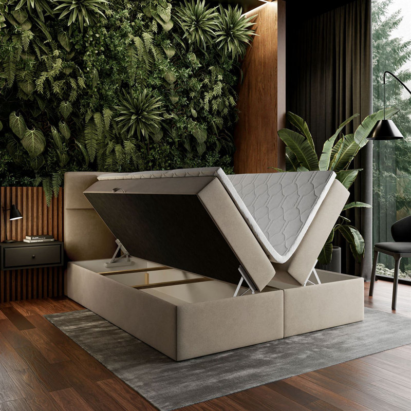 Upholstered Bed Behzad, Beige, 120cm x 200cm