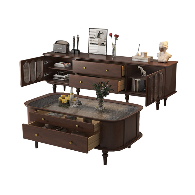Combinaison meuble télé de style rétro, Brun foncé