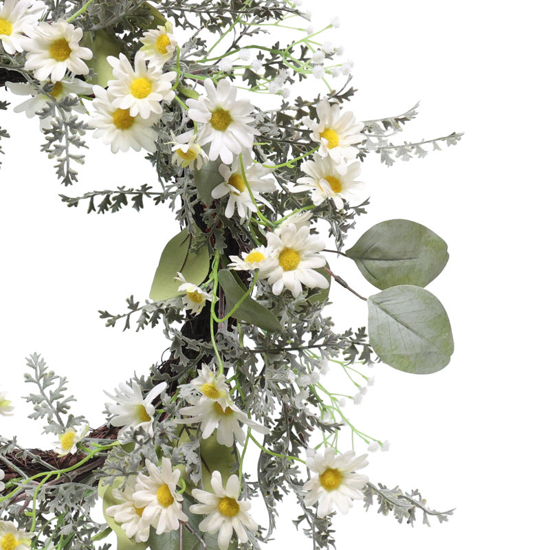 24" Artificial Daisy Floral Spring Wreath