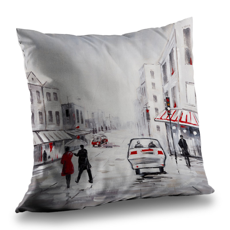 Peaceful street scene Gray poly twill throw for home decor