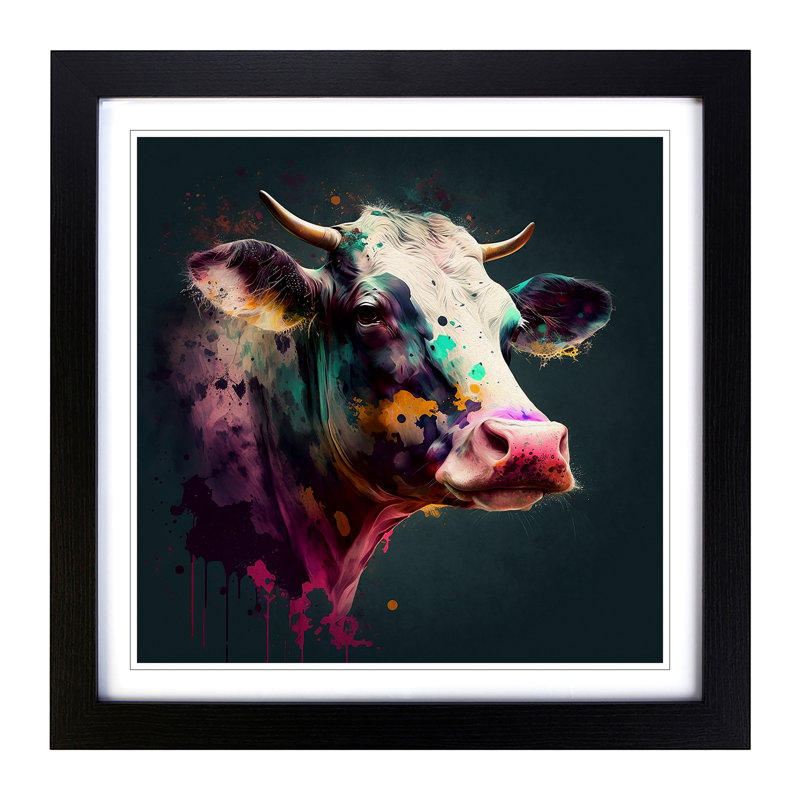 Cow - Framed Print, Black