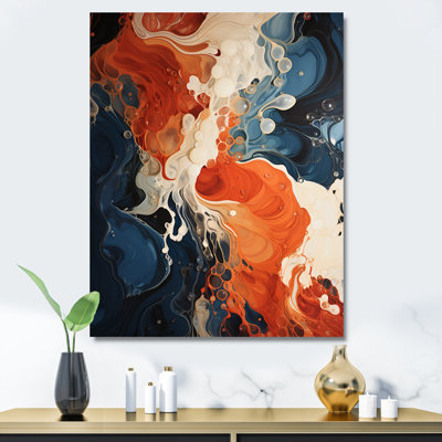 Blue And Orange Liquid Ink Waves VI - Abstract Wall Art