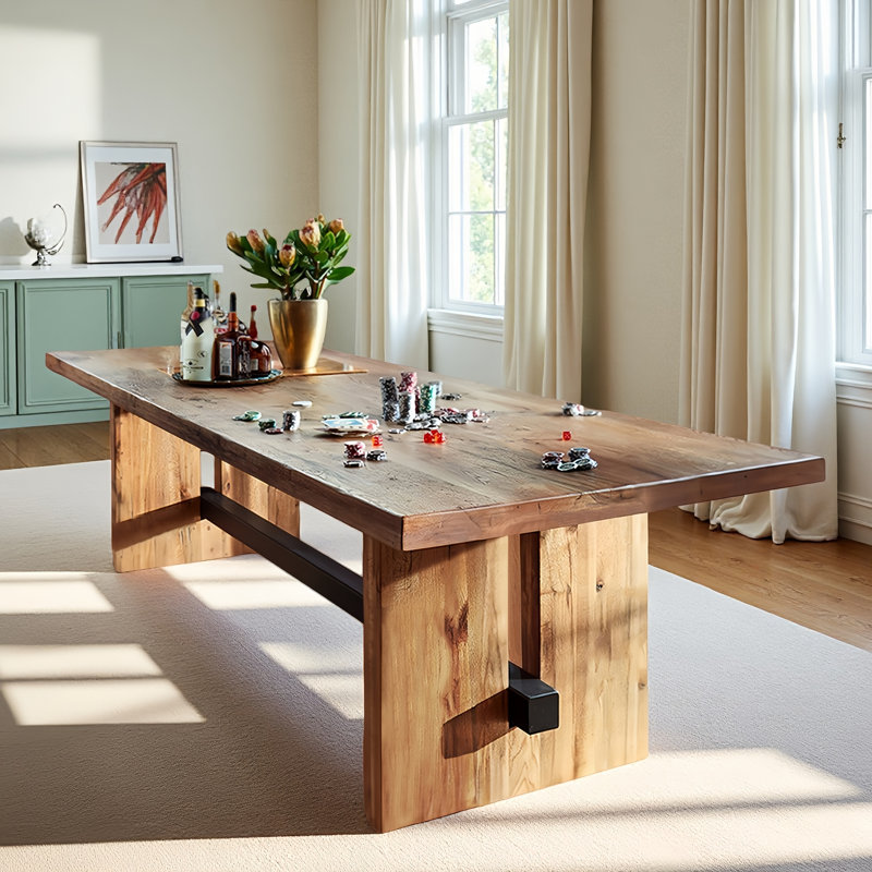 Modern Style Solid Wood Rectangular Dining Table, 29.53"H x 86.61"L x 35.43"W