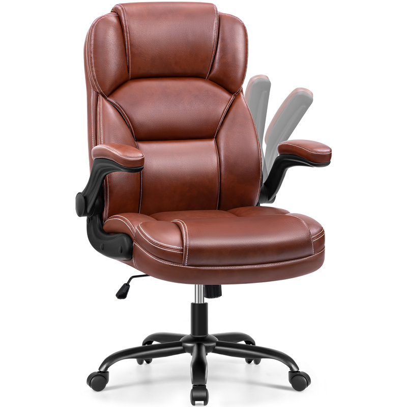 Ergonomic Executive Chair with Flip-up Armrests, Brown