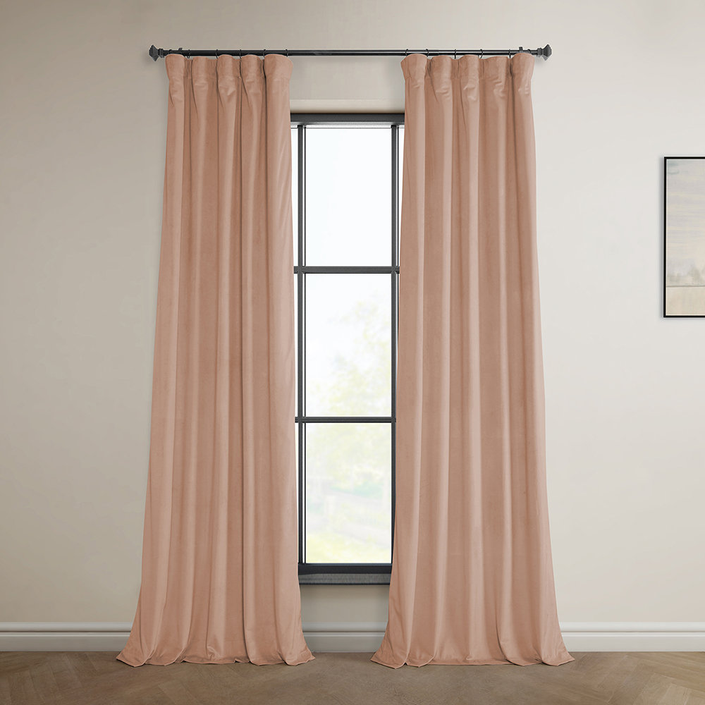 Matra Plush Velvet Room Darkening Curtain Panel, 50" W x 96" L, Peach Blossom