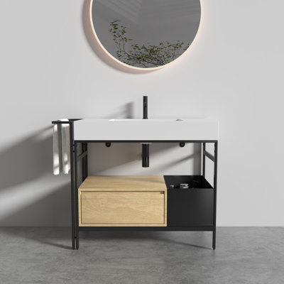Industrial-style bathroom vanity with metal frame
