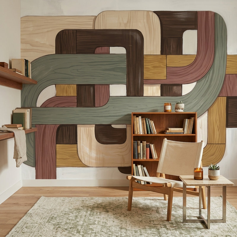 Murale rétro Mid Century, Texturé non collé, 100 po x 96 po