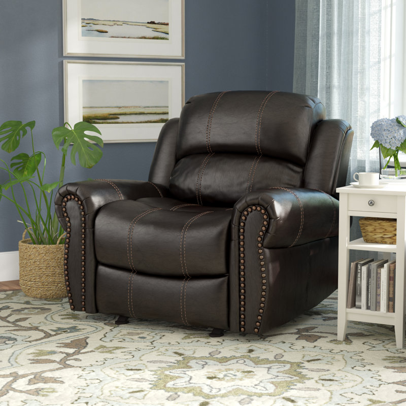 Fauteuil inclinable manuel Faulks avec garniture Ã  clous, Simili cuir brun foncé