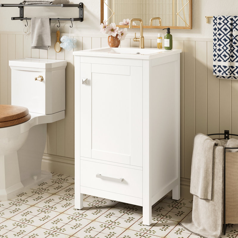 Meuble-lavabo moderne avec lavabo en céramique, Blanc