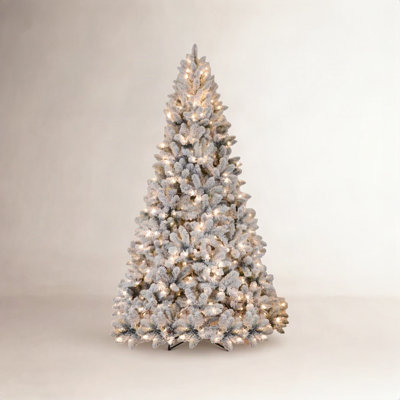 Pre-Lit Snow Flocked Christmas Tree with Pinecone