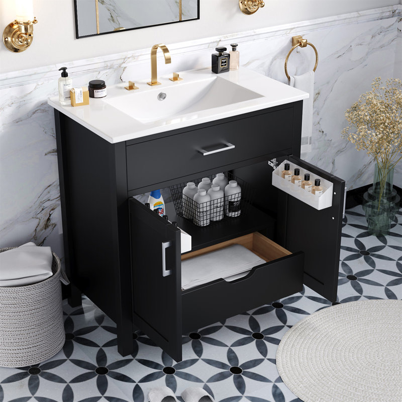 30-Inch  Bathroom Vanity With Ceramic Sink And Ample Storage - The Perfect Choice For Small Bathrooms, Black