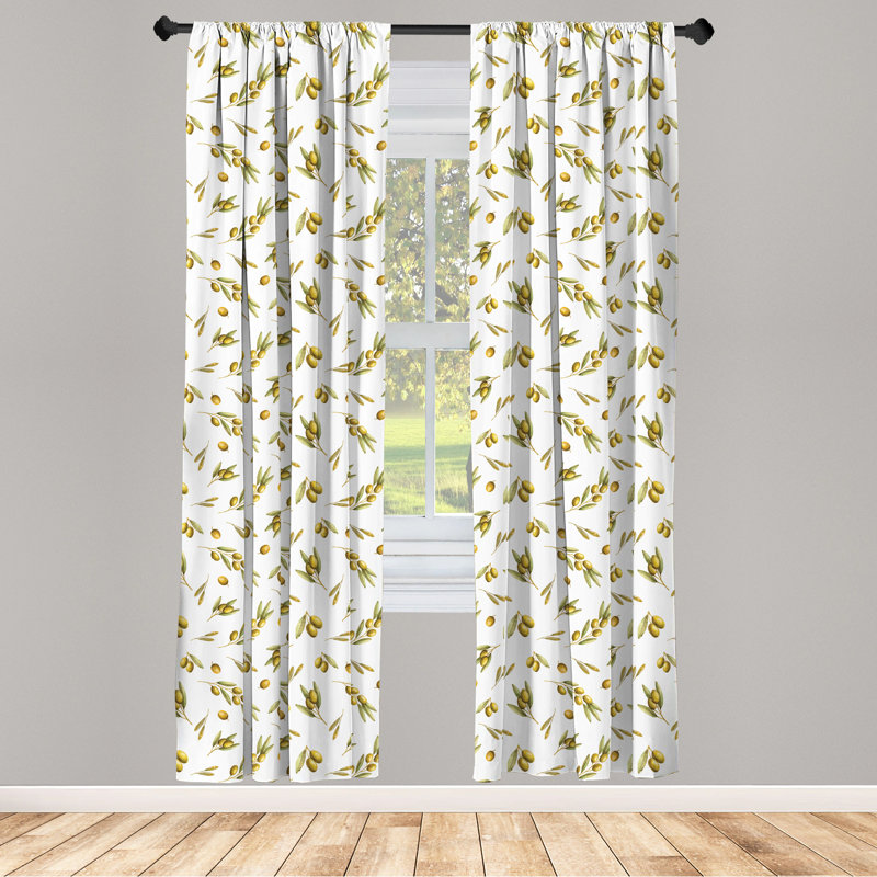 Green and Yellow Leaf Print Light Filtering Rod Pocket Curtains