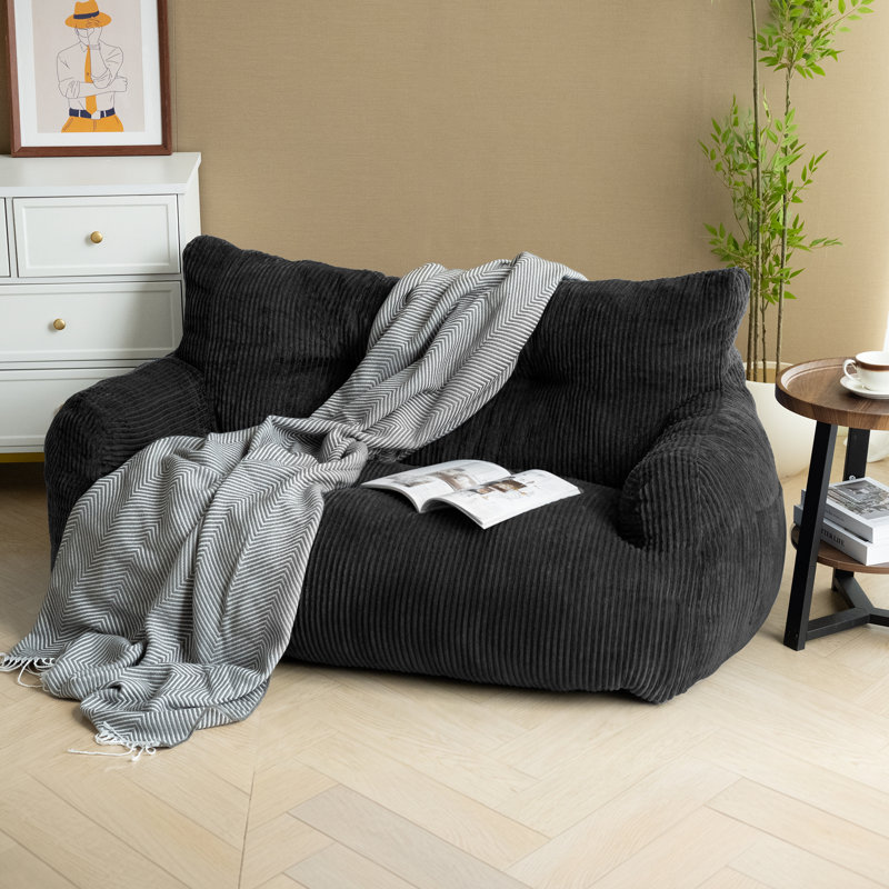 Colman  59" Wide Bean Bag Chair,Corduroy Lazy Sofa,Loveseat, Black Corduroy