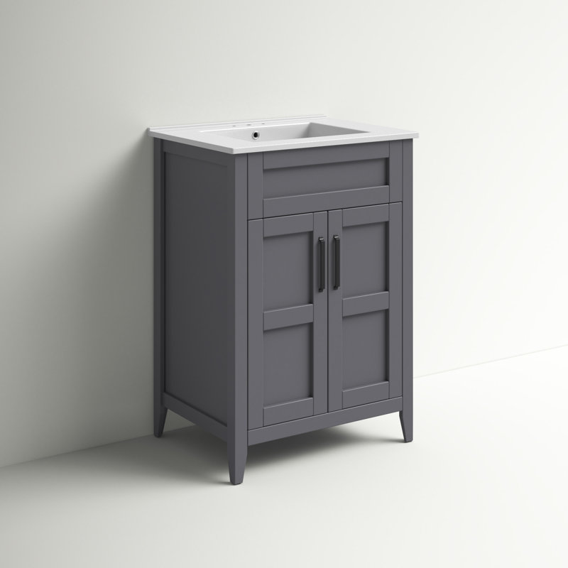 Lipinski 24'' Single Bathroom Vanity with Ceramic Top, Huron Gray