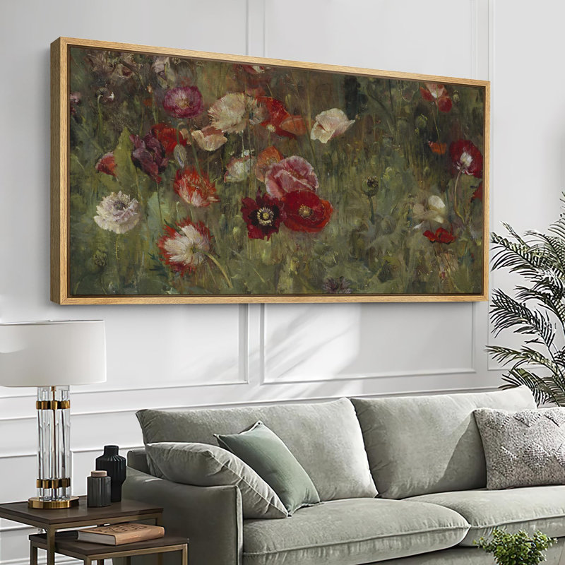 Champ de fleurs vibrantes, art moderne, H 30 po x l 60 po, Naturel