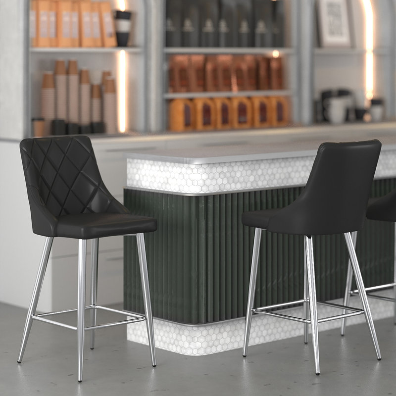 Tabouret de comptoir 26 po Bak, Chrome chrome, Noir