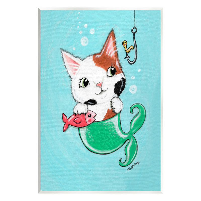 «Mermaid Cat with Fish», art mural par Michelle Gilsey, H 15 po x l 10 po