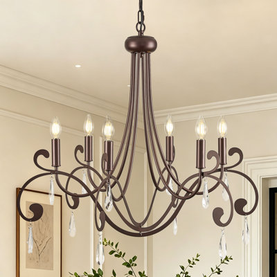 6-Light Dimmable Steel Candle Style Chandelier