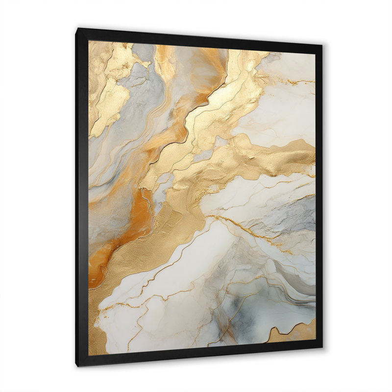 «Beige and Gold Glacier Stone Art», reproduction sur toile, H 20 po x l 12 po x P 1 po, Cadre simple noir