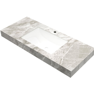 48" Gray Sintered Stone Countertop With High - Quality Undermount Ceramic Basin, Overflow Hole For Leak Prevention And Scratch , Basin