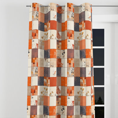 Patchwork Blackout Curtains - Country Farmhouse Warm Quilt Grommet Curtain - 1 Panel
