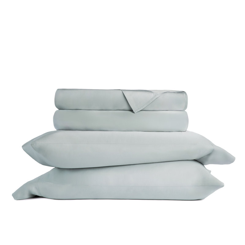 Ensemble de draps 100% rayonne de bambou soyeux, Ensemble de draps pour très grand lit avec 2 taie, Bleu clair
