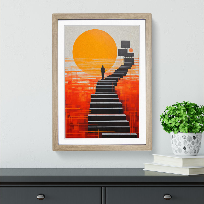Pier Constructivism - Single Picture Frame Print on Wood, Oak Framed, 46cm H x 34cm W x 2cm D