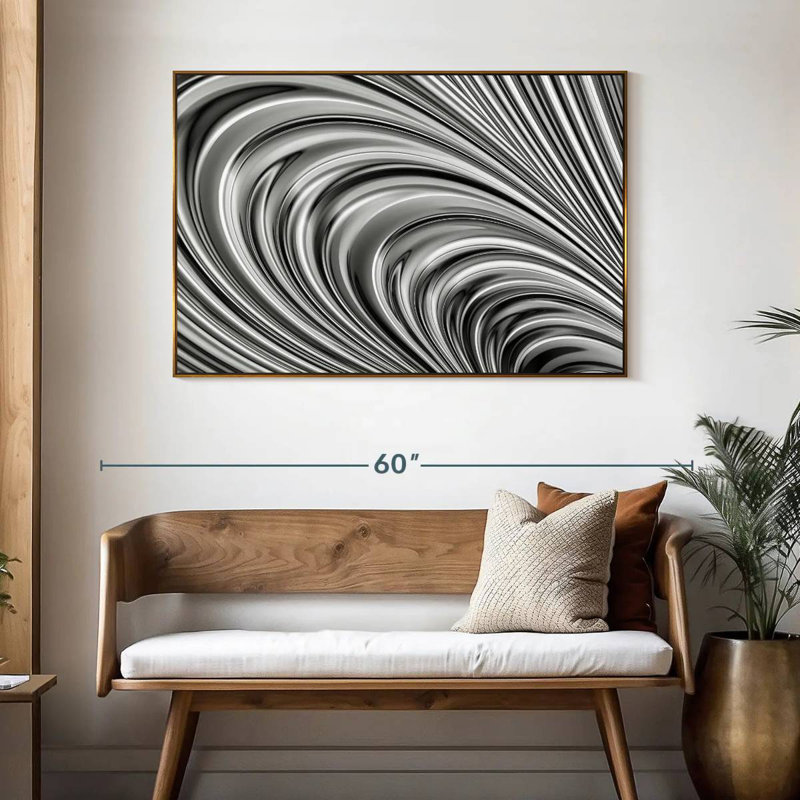 Vague en métal, 46 po x 31 po, Cadre flottant doré