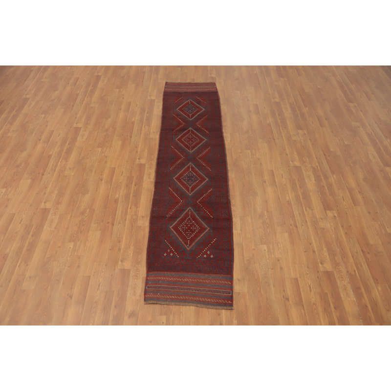 Tapis de couloir afghan à motif géométrique 2 x 8