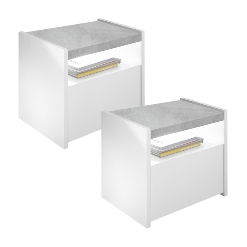 Devin 51cm W Manufactured Wood Bedside Table, White/Dark Walnut