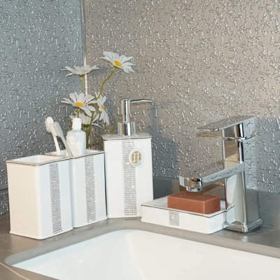 Ensemble d'accessoires de salle de bain en céramique - Ensemble de savon de comptoir de salle de bain Accessoires de décoration de salle de bain Distributeur de savon et porte-brosse à dents
