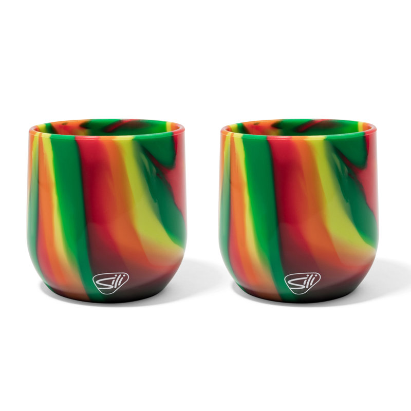 Silipint: Stemless Wine Glasses 12oz: 2 Pack - Hibiscus - Silicone Unbreakable Cups