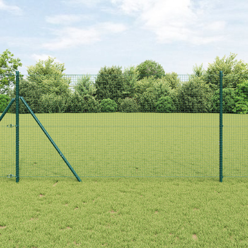 Welded Wire Fence With 7 Posts Steel, 120cm H x 5000cm W, Green