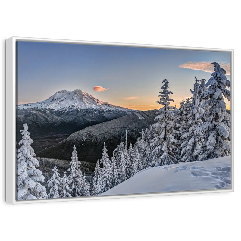 Mont Rainier Sunrise, Cadre flottant blanc, 46 po x 31 po