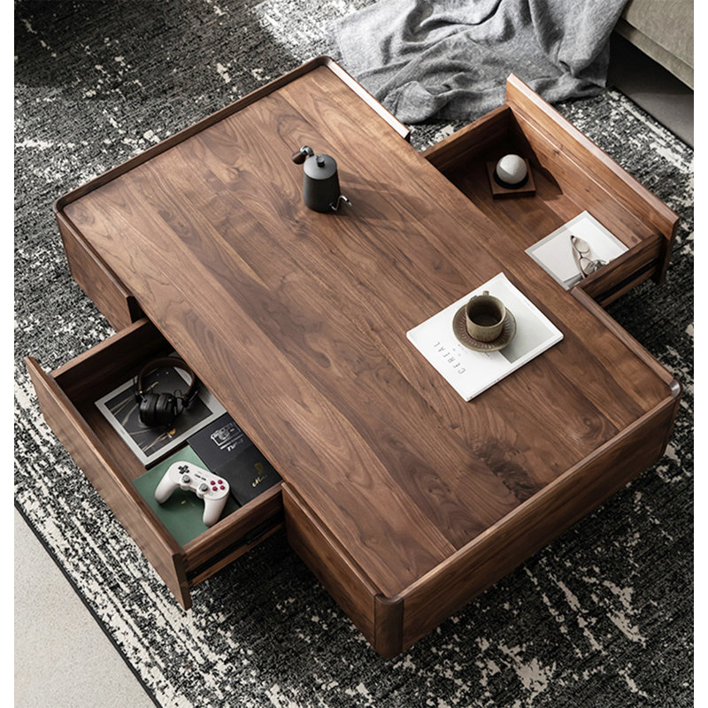 Practical Walnut Coffee Table: Ample Drawer Storage, 14.17" H x 55.12" L x 31.5" W